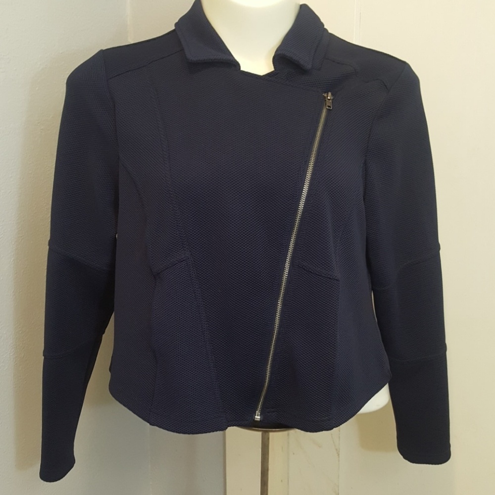 Torrid Navy Blue Zip Up Textured Moto Jacket - 2